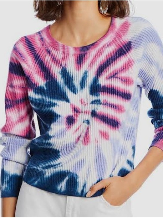 LINI Tops - Lini Tie-Dye Ribbed Long-Sleeve Top in Pink & Navy